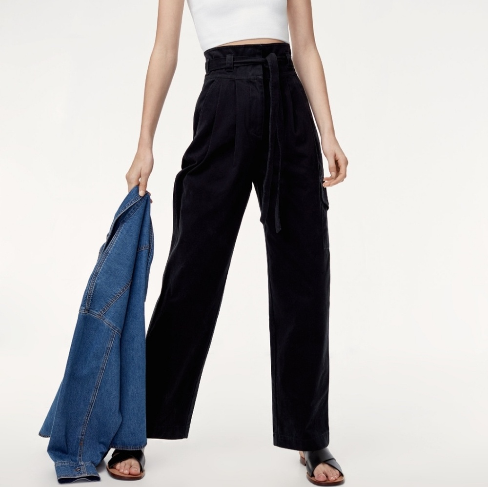 High-Rise Black Wide-Leg Paperbag Pants